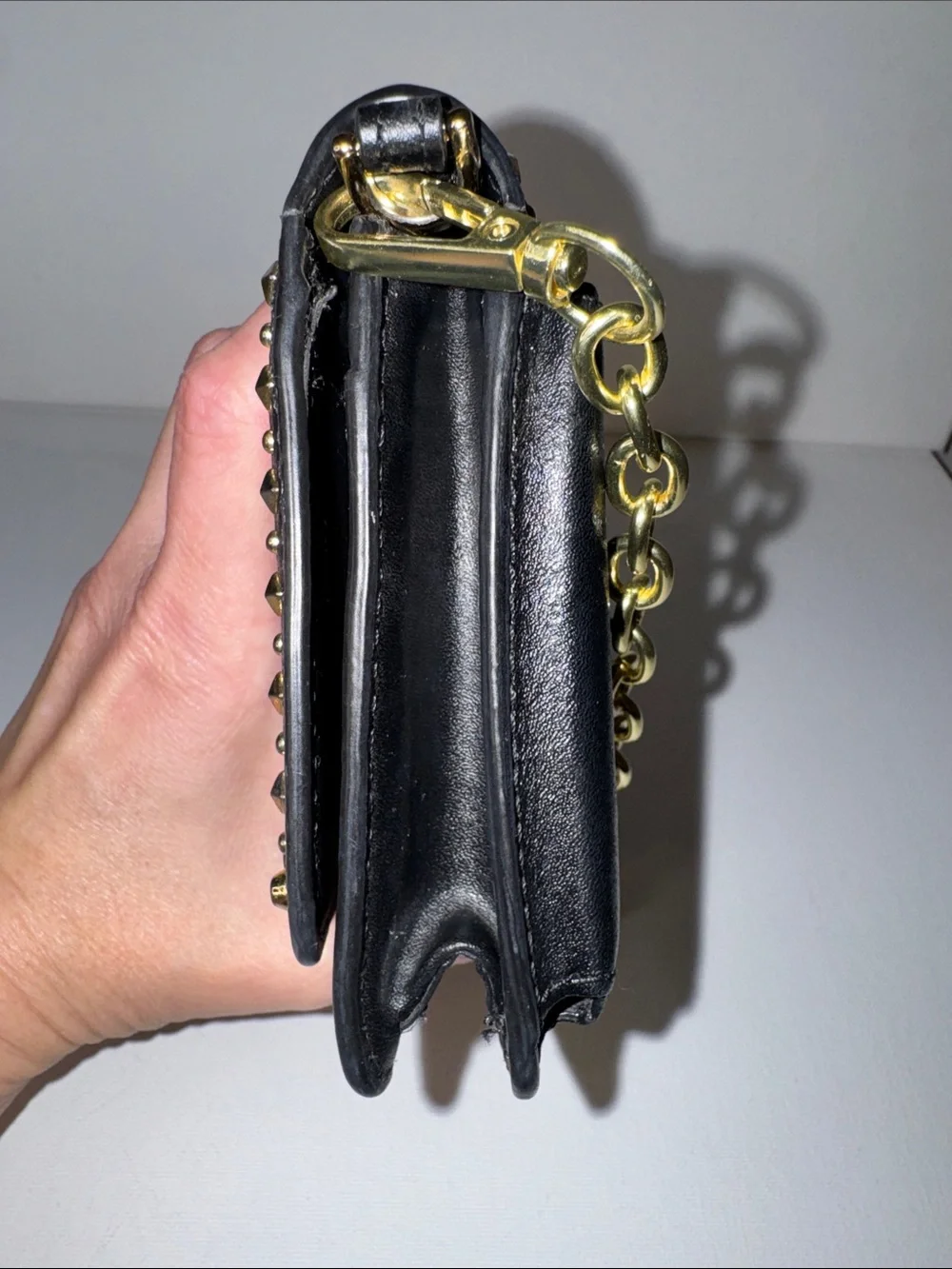 Michael Kors Black Studded Leather Phone Crossbody Wallet Bag—Shoulder Chain